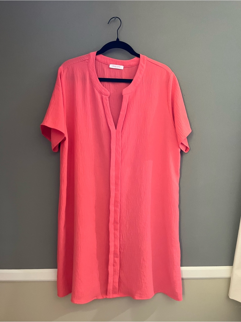 Halife Coral Mini Dress Shift Short Sleeve Summer Wedding Guest Vibrant Southern
